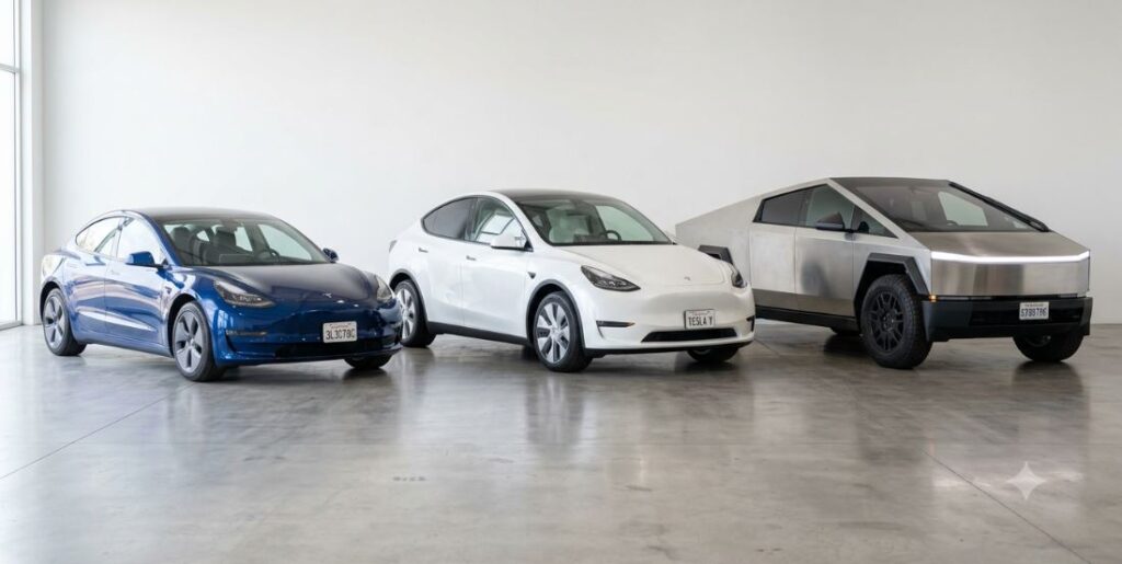 Tesla models 2026 lineup including Model 3, Model Y, and Cybertruck