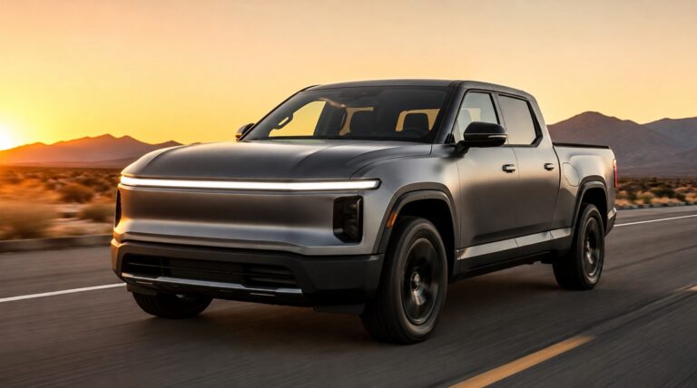 Ford $30,000 EV pickup truck concept driving on a highway