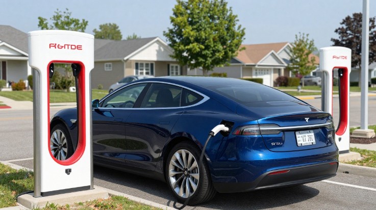 Lucid Air Sapphire charging at a U.S. EV charging station