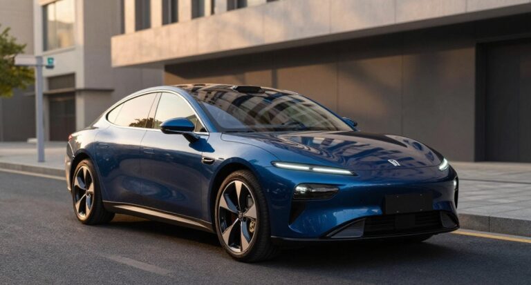 Lucid Air Sapphire electric sedan parked, front three-quarter view