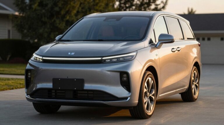 Lucid Gravity electric SUV parked outdoors, front three-quarter view